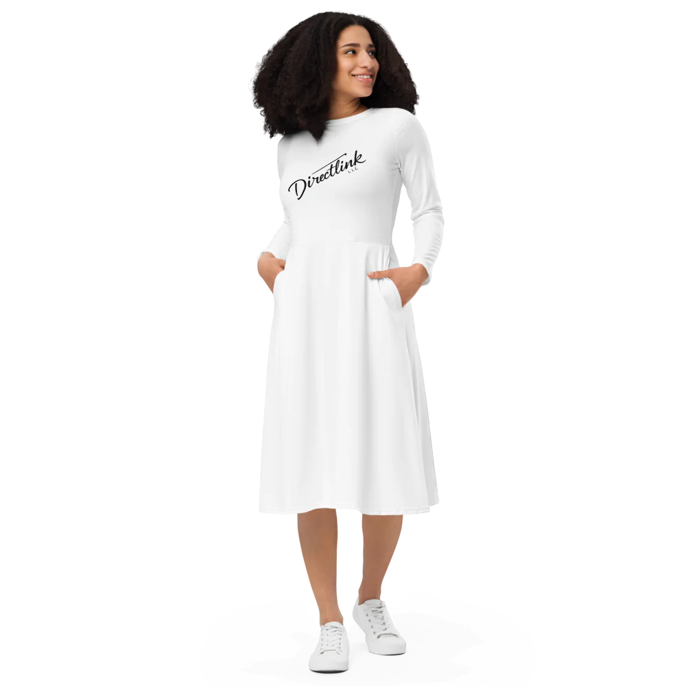 All-Over Print Long Sleeve Midi Dress