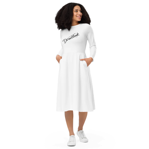 All-Over Print Long Sleeve Midi Dress