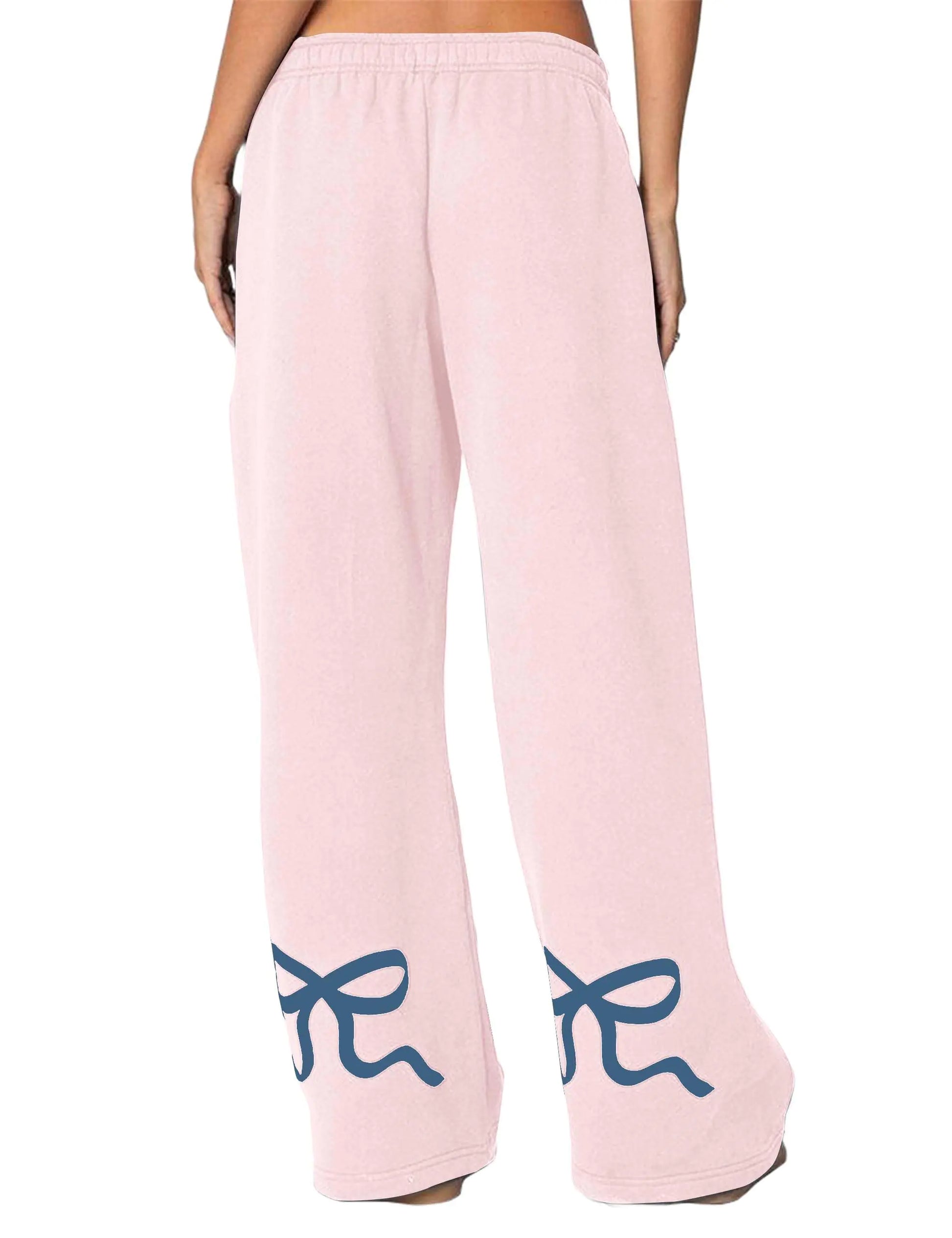 Livtany Women’s Straight Leg Graphic Bow Print Sweatpants Wide Leg Elastic Waistband Lounge Pant Lounge Joggers with Pockets Pink