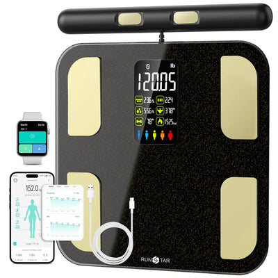 Scale for Body Weight RunSTAR 8 Electrodes High Accurate Rechargeable Composition Analyzer with BMR Index Body Fat Digital Scale Composition Muscle & Fat Measurement Large Display 400lb